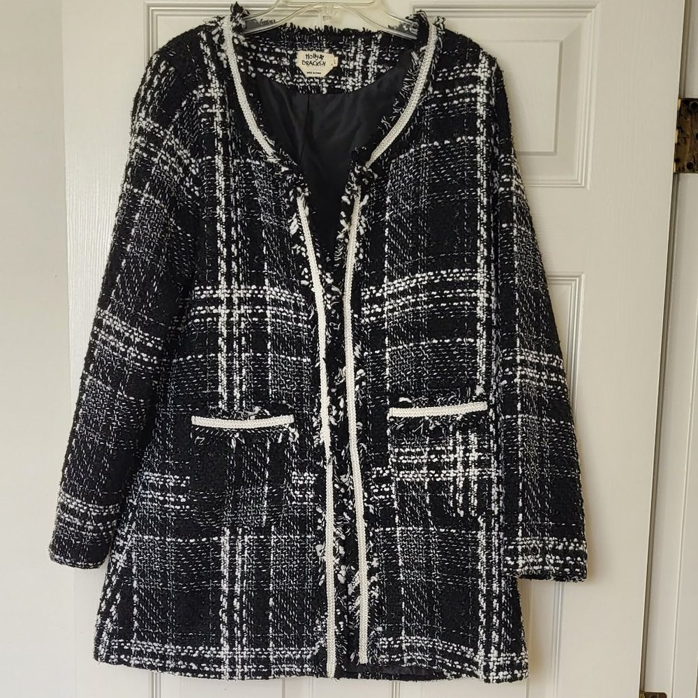 Black and White Long Jacket by Holly Braken - Size Large